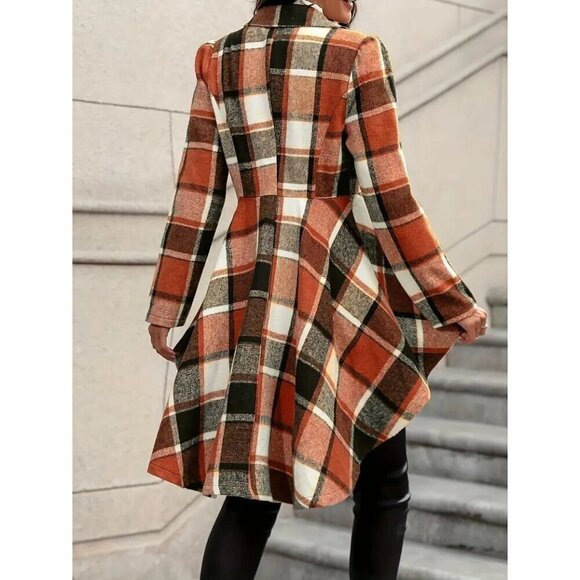 Elegant Plaid Pattern Open Front Jacket - Peplum Hem - Picture 3 of 3
